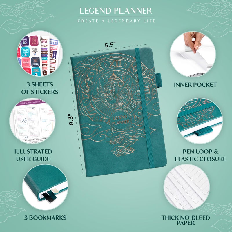 Legend Planner â€“ Weekly & Monthly Life Planner to Hit Your Goals & Live Happier. Organizer Notebook & Productivity Journal. A5 (Viridian Green) - Image 2